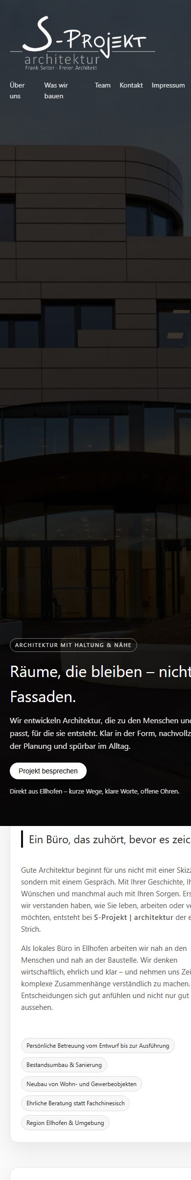 Heutige Handy-Ansicht von s-projekt.com